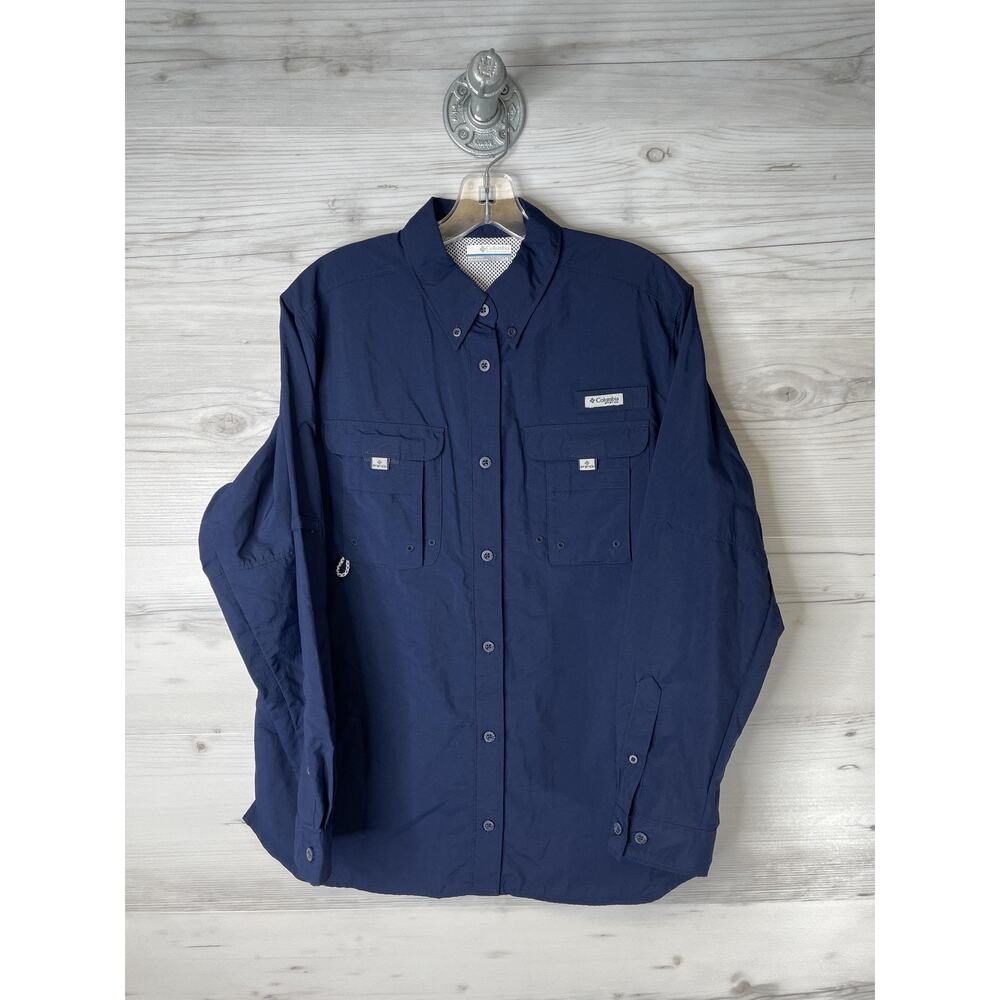 Columbia Men's Navy Blue Long-Sleeve Button-Down Casual Shirt